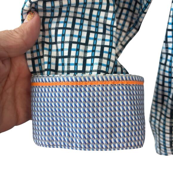 Buttercloth Mens Shirt XL Blue Black White Plaid Business Casual Flip Cuff Relax - Picture 6 of 10